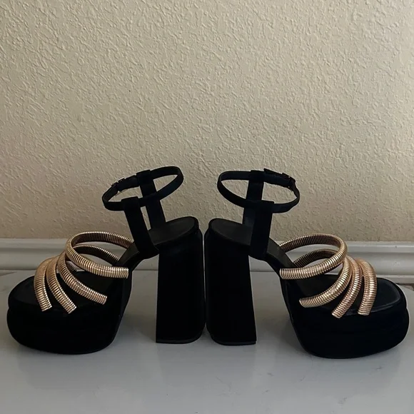 Dolls Kill Black and Gold Platform Heels - Picture 3 of 8